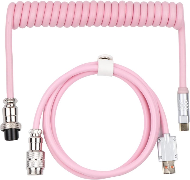 EPOMAKER Puff Aviator Coiled USB Cable, Type C Detachable Mechanical Gaming Keyboard Cable for Win/Mac/Gamers, Suitable for RT100/TH68 PRO/TH80 PRO/TH96/TH80 SE/CIDOO V65. etc(Puff Pink) - Image 1